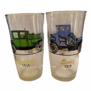 Set Of 2 - Glass Oakland 1911 Buick 1910. Maxwell 1914 Studebaker 1915 -GUC